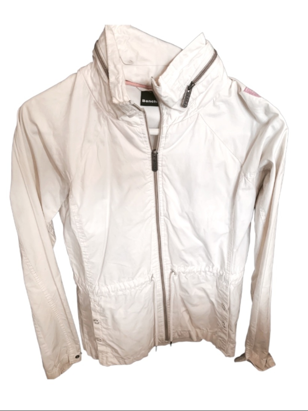 Bench White Lightweight Rain Jacket Windbreaker Cinch Waist - Size S